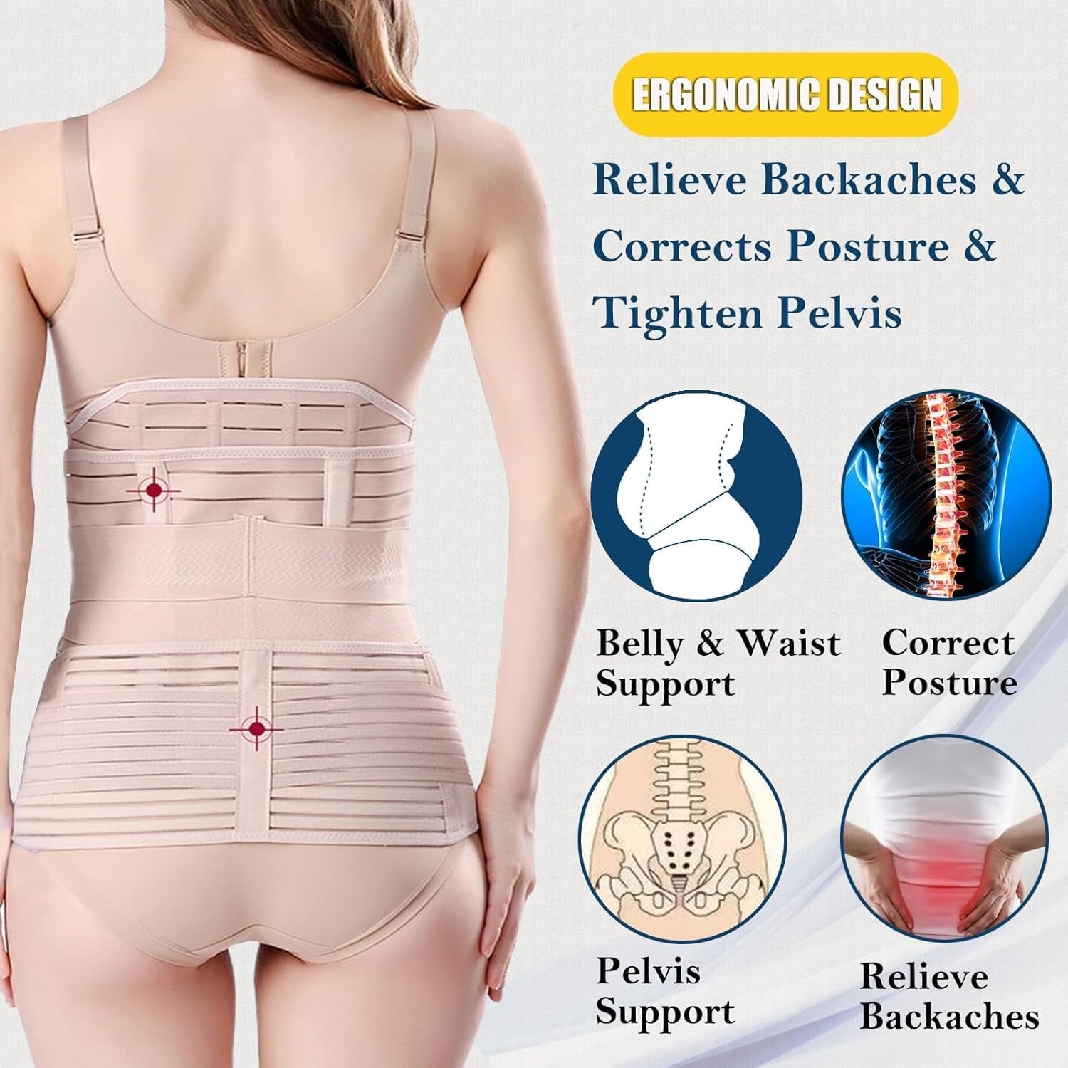 3 in 1 Postpartum Support - Recovery Belly/Waist/Pelvis Belt Shapewear Slimming Girdle, Beige, L for Posture Correction