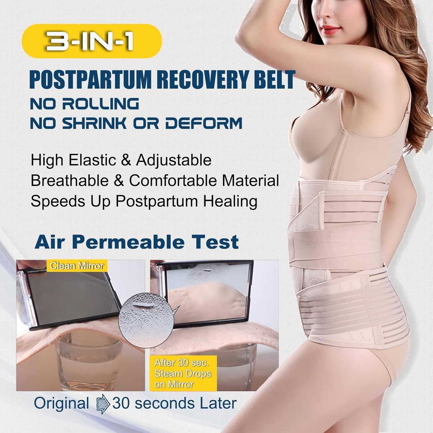 3 in 1 Postpartum Support - Recovery Belly/Waist/Pelvis Belt Shapewear Slimming Girdle, Beige, L for Posture Correction