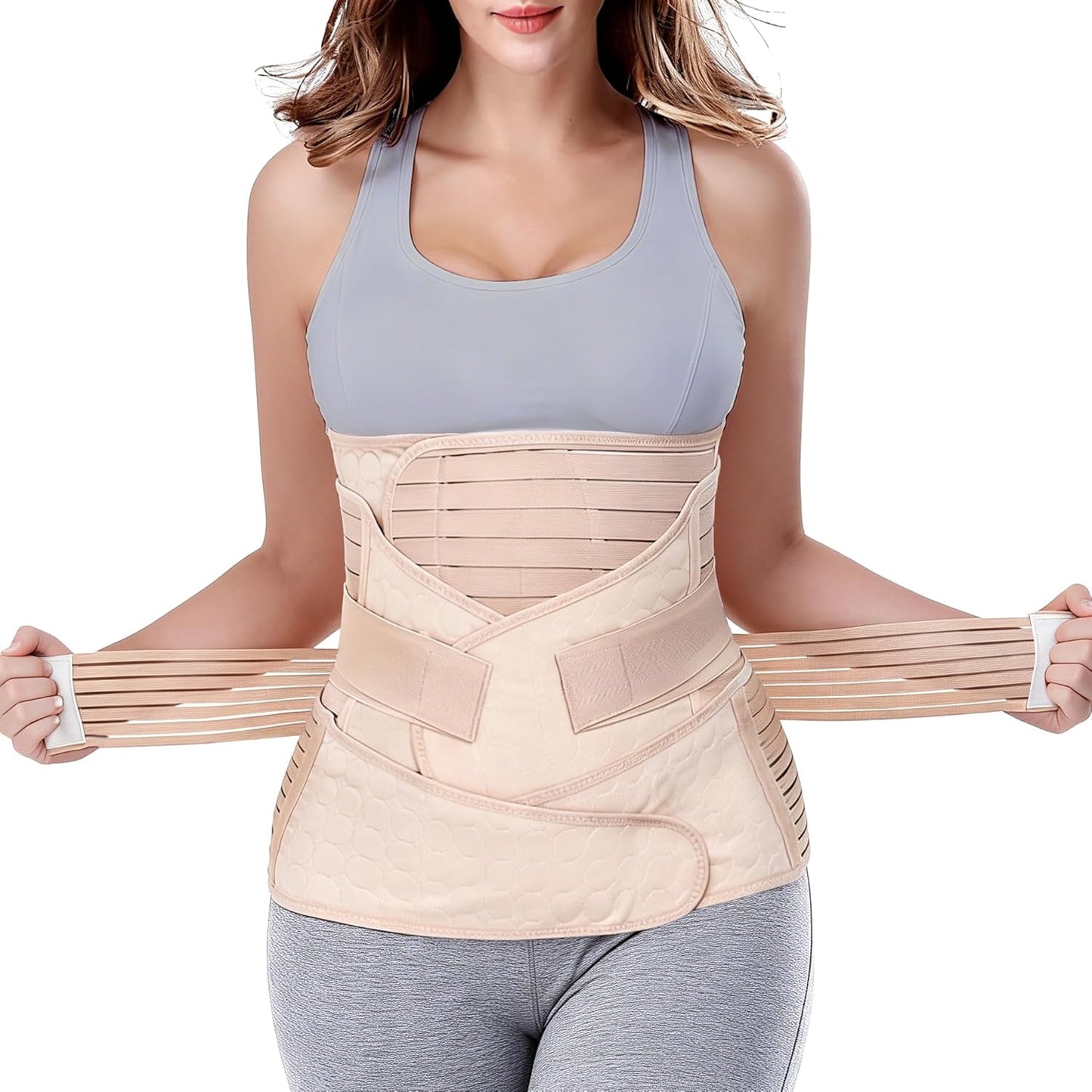 3 in 1 Postpartum Support - Recovery Belly/Waist/Pelvis Belt Shapewear Slimming Girdle, Beige, L for Posture Correction
