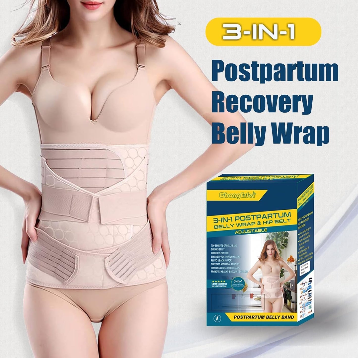 3 in 1 Postpartum Support - Recovery Belly/Waist/Pelvis Belt Shapewear Slimming Girdle, Beige, L for Posture Correction